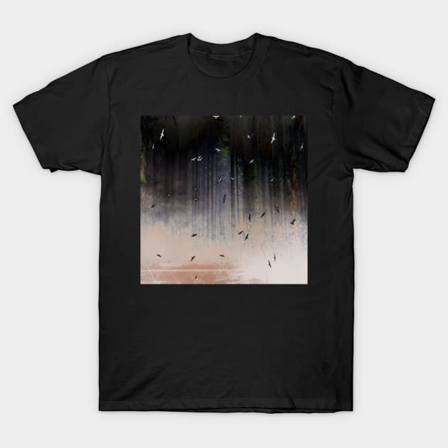 Moody Birds In A Dark Woods T-Shirt by Punderstandable